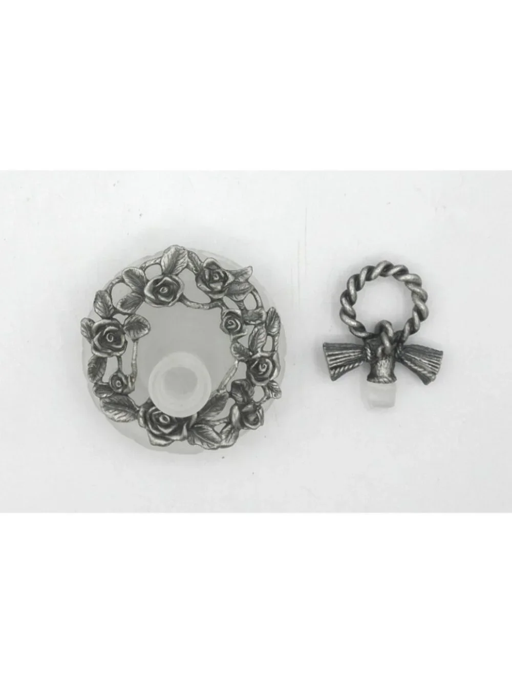 Vintage Clear Frosted Glass Vanity Bottle With Pewter Embellishments & Stopper